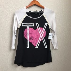 Heart Texas TX Baseball Tee Small NWT